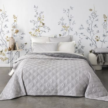 Organic cotton satin bicolour reversible and quilted bed cover, Merveille 260x240 cm