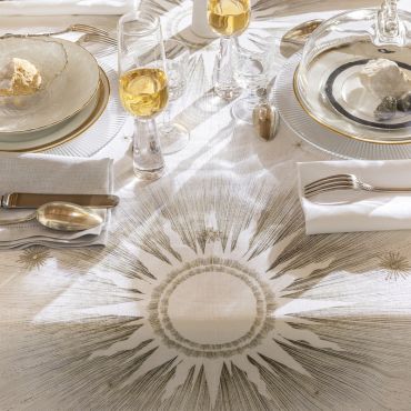 Embroidered linen tablecloth, Poussière d’étoile